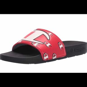 Red and black Champion slides